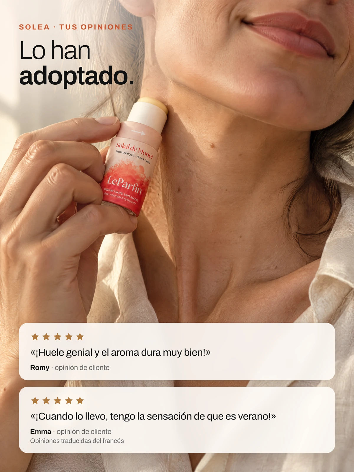 Solea, opiniones de clientes: el stick aplicado en el cuello con reseñas de cinco estrellas