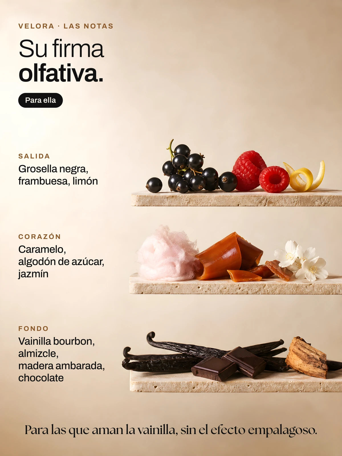 Velora, su firma olfativa: notas de salida, de corazón y de fondo