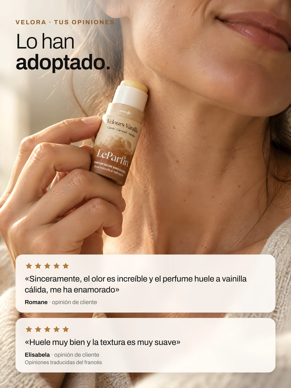 Velora, opiniones de clientes: el stick aplicado en el cuello con reseñas de cinco estrellas