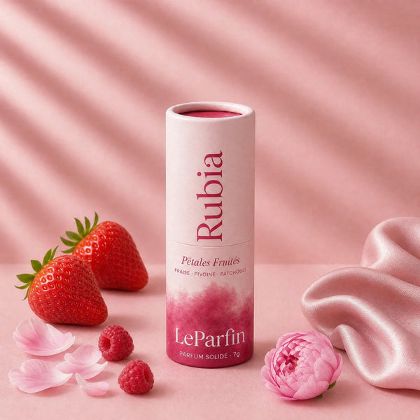Rubia, parfum solide fruité floral sans alcool, stick LeParfin